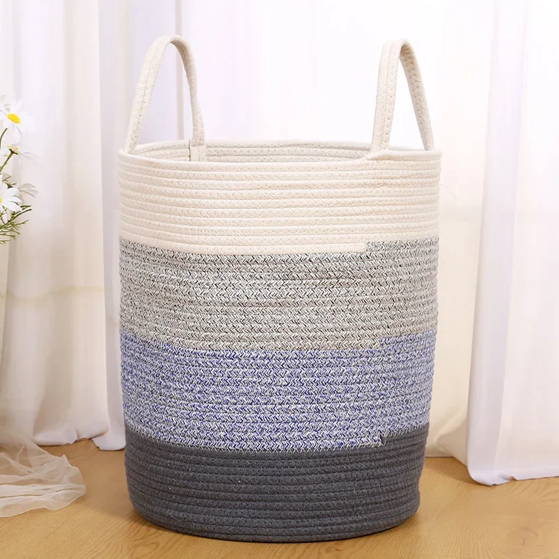 New Home Products Cotton Rope Woven Dirty Cloth Basket Living Room Bedroom Handmade Fabric Storage Basket Toy Storage Bag