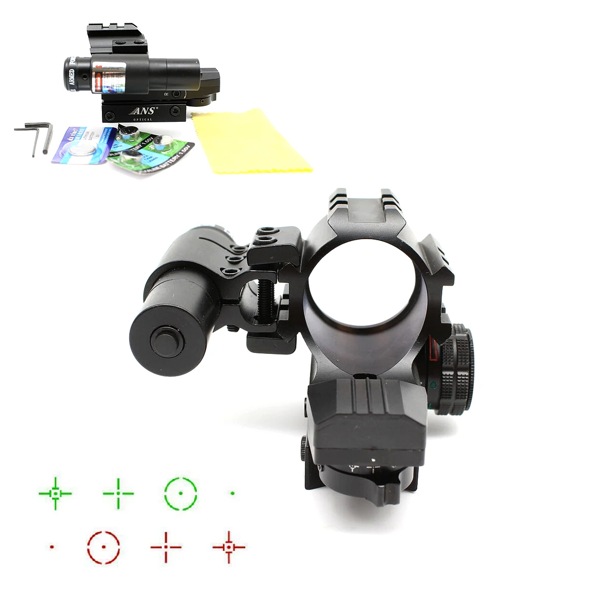Alcance de punto reflejo holográfico rojo/verde de 4 retículas + combinación de alcance láser