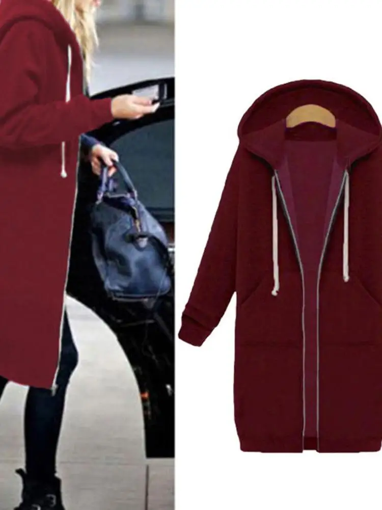 

Casual Hooded Zipper Coat Sweatirt Jaet Street Sle Long Sve round Ne Regular Fit Autumn Outerwear for Women