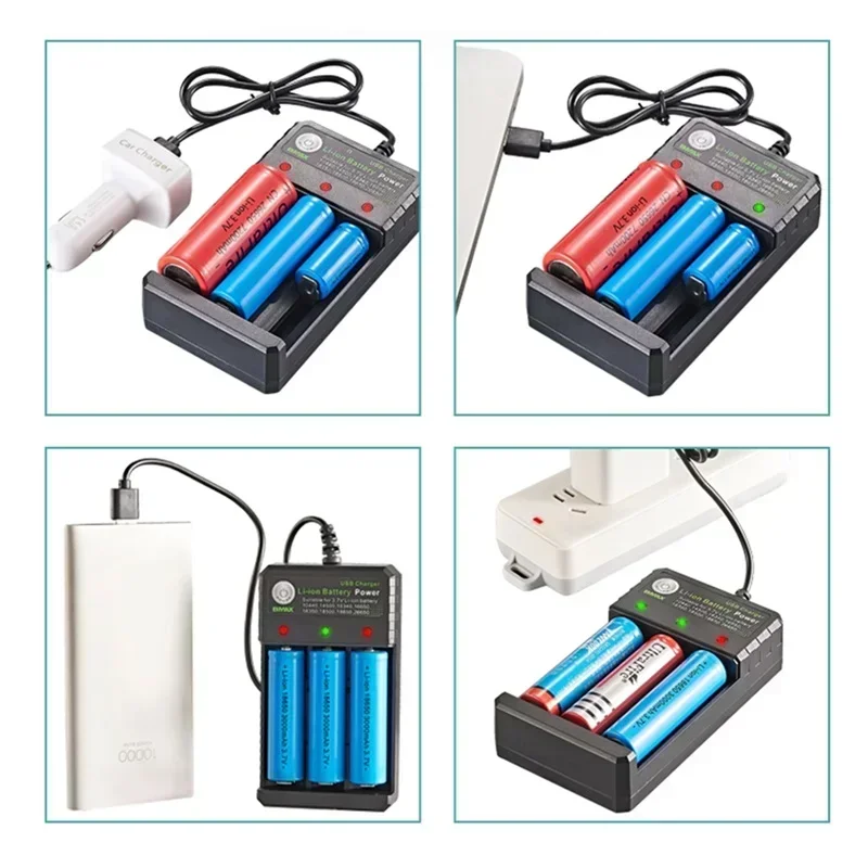 3 Slots 18650 Battery Charger Smart USB Independent Charging 4.2V Li-ion Amplifier Charger for 18500 14500 16650 26650