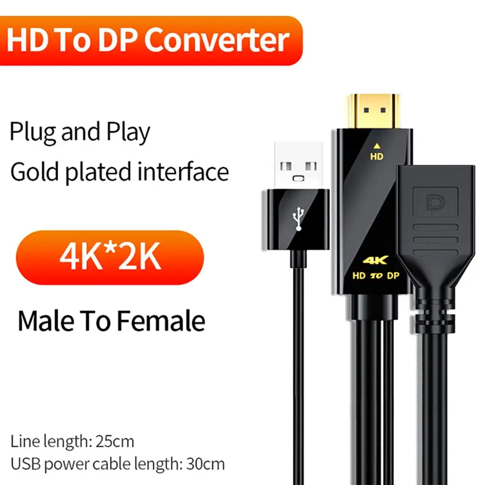 

Adapter Cable HDTV To DP Female Socket 4k 30hz Compatible ForHDMI To Displayport With Power Supply Cable 0.3 Meters