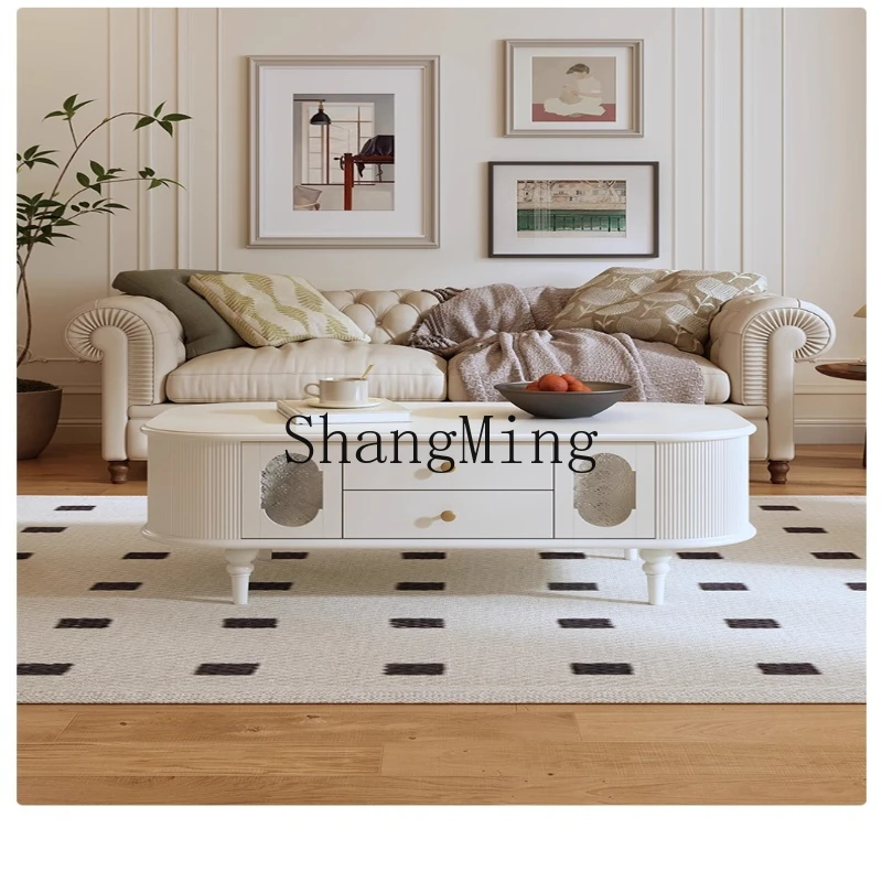 

ZYY solid wood coffee table household oval small apartment living room modern light luxury white solid wood coffee table