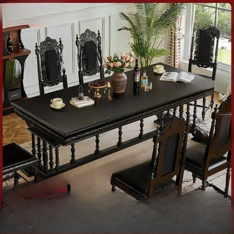 Overweight solid wood Darth Vader table carved restaurant rectangular dining table dining table banquet French retro American