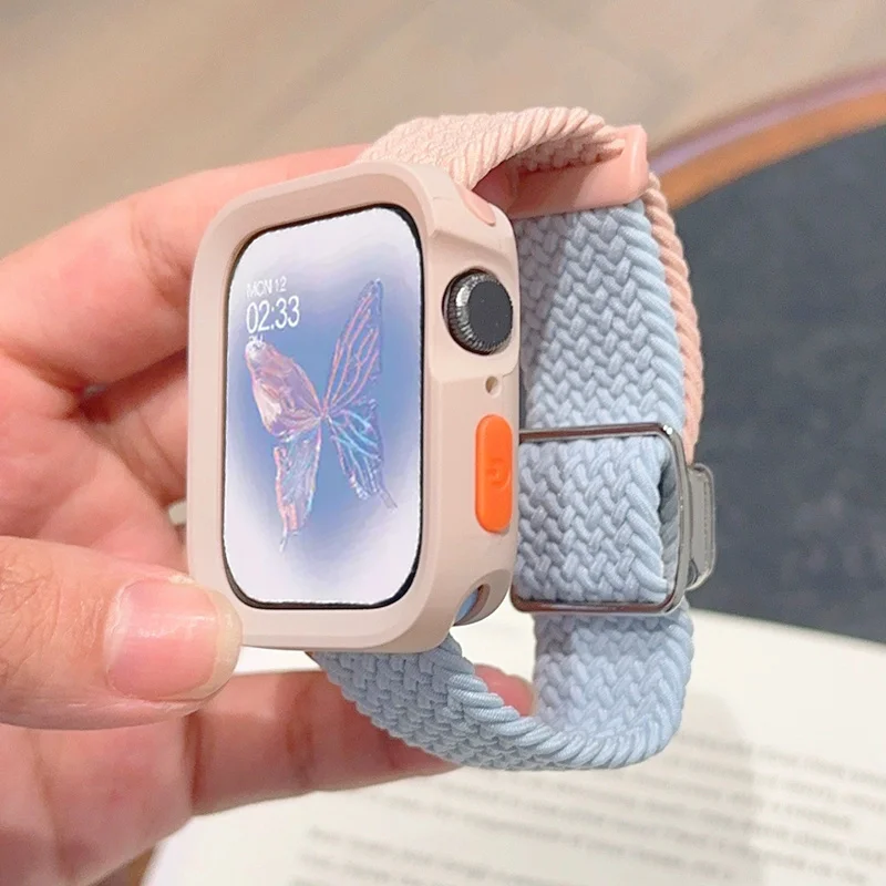 Двухцветный нейлоновый ремешок Y2k + фотоэлемент ремешка для Apple Watch Band 49 мм 40 44 45 мм 41 мм 38 42 мм, эластичный нейлоновый ремешок для iWatch серии 9 SE 7 8