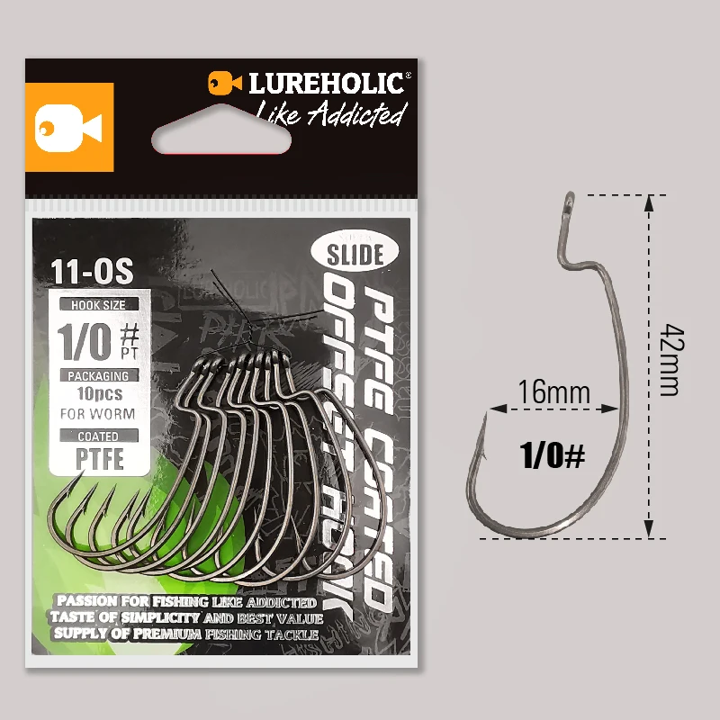 Lureholic Ptfe Super Glijbaan Offset Haak Worm Haak Texas Rig Drop Shot Roestvrij Staal Worm Vishaak Vissen Accessoires