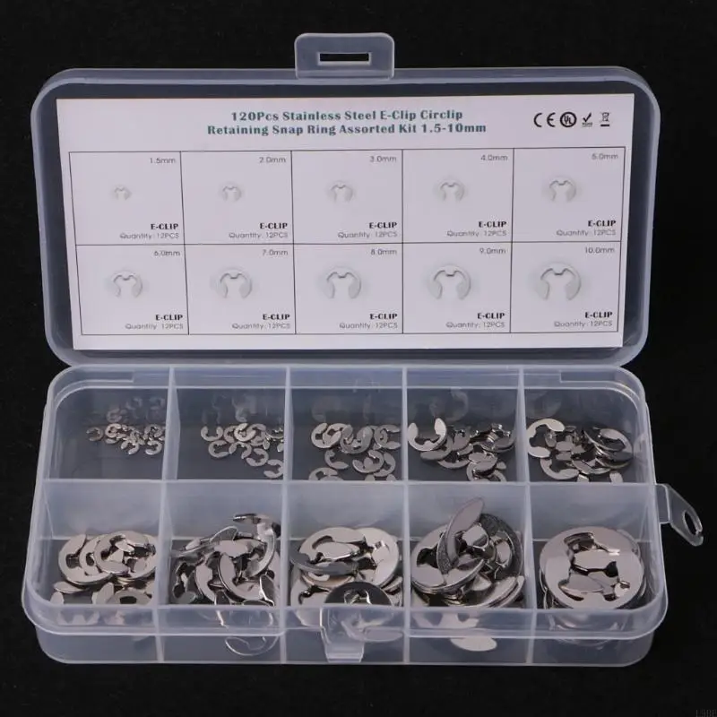 L9BE 120PCS 1.5mm-10mm E-Clip Assortment Stainless Steel Retaining Circlip Set