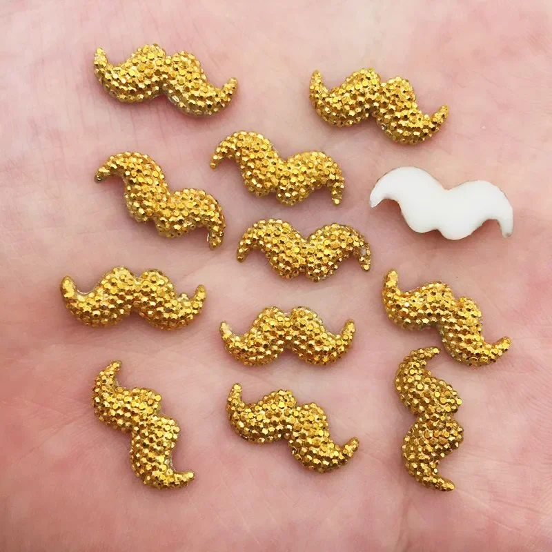 50PCS Shiny Resin Lovely Golden Beard Flatback Rhinestone DIY Wedding Scrapbook Appliques Ornaments Crafts F924