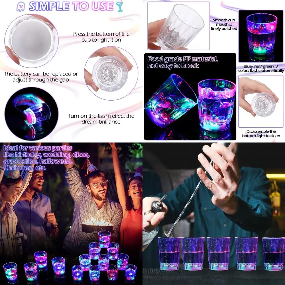 

Glowing LED Shot Glasses - 96 Pack Party Cups for Adults, Blinking Plastic Drinkware, Ideal for Nightlife, Celebrations, and Eve