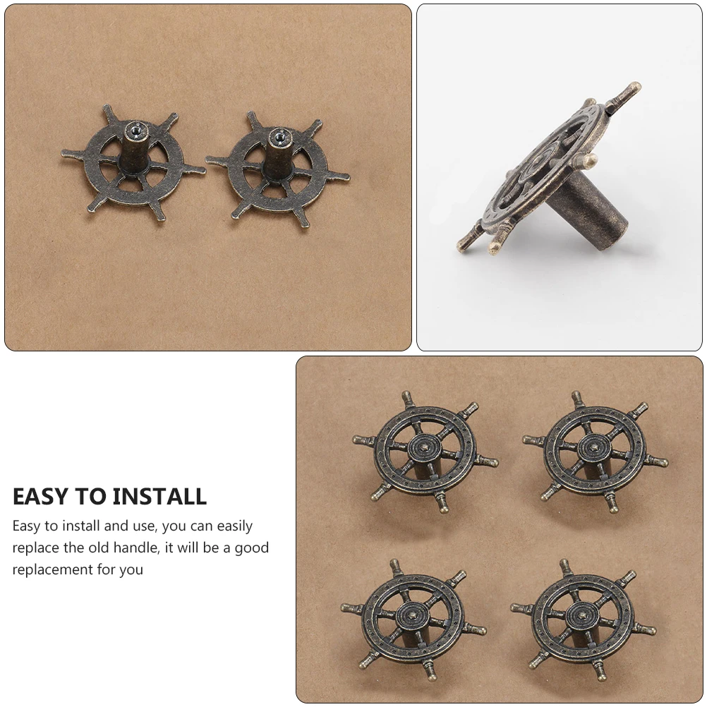 

5Pcs Steering Wheel Handle Retro Design Cabinet Knob Replacement Closet Wardrobe Drawer Pull Furniture Door Handle