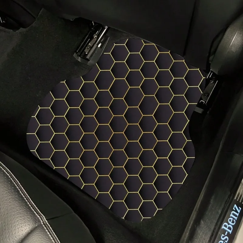Set Of 4 Hexagon-Patterned Car Floor Mats, Decorative Pads For Vehicles, Protective Mats, Carpets, Interior Mats, Foot Mats For