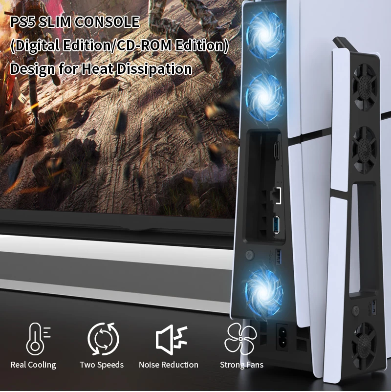 نظام تبريد فعال لمروحة تبريد الألعاب مع ضوء LED لتقليل الضوضاء لقرص مروحة التبريد النحيف PS5 ووحدة التحكم الرقمية #5