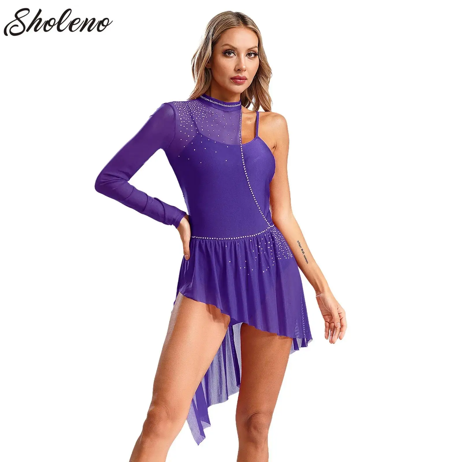 女性のためのアイススケートドレス,リリカルダンス,バレエ体操レオタード,ステージパフォーマンス,大人のためのラインストーンドレス