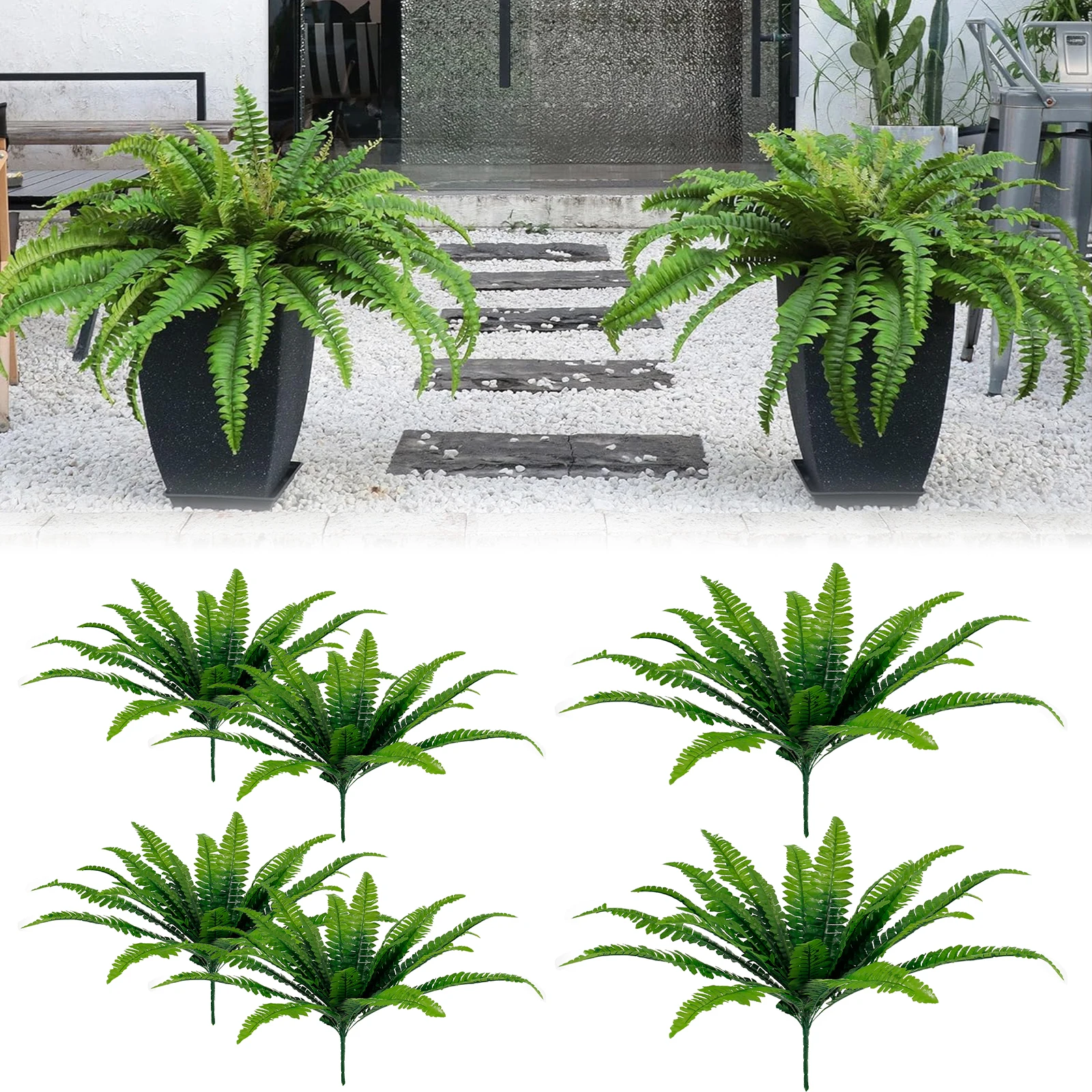 

4/2 Pcs Artificial Boston Fern Lifelike Boston Ferns Artificial Ferns Easy to Care Fake Ferns Reusable Artificial Greenery