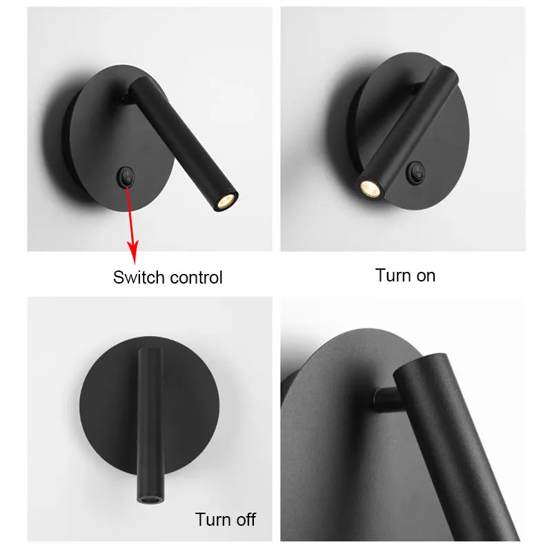 Minimalist LED Wall Lamp Reading Light For Bedroom Hotel Night Light Adjustable Rotaion Wall Light 3W Led Spotlight Wall Black