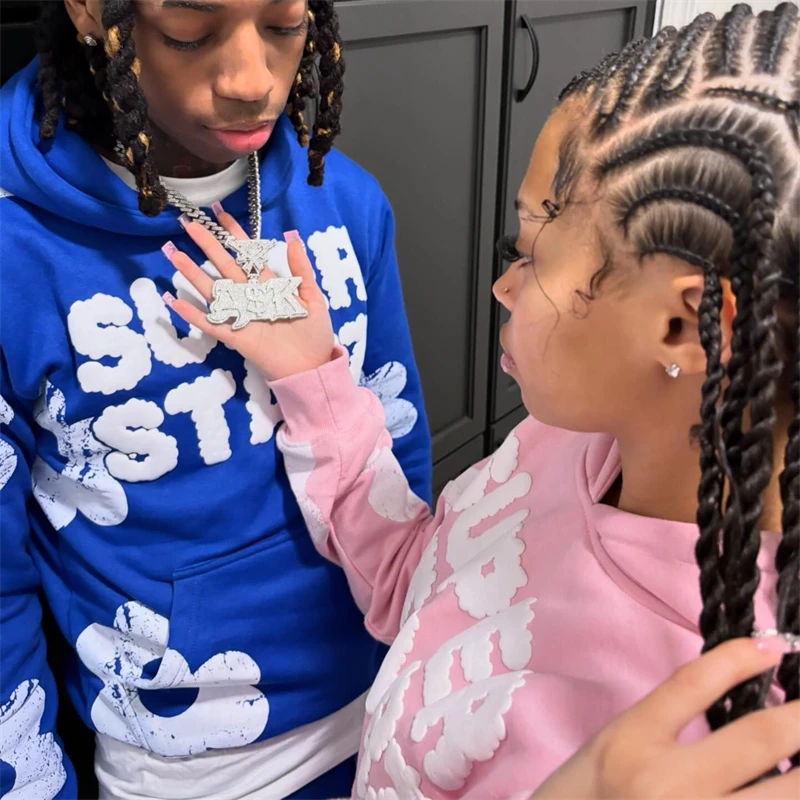 Autumn And Winter Trendy Set Superstar Printed Hoodie Sweatpants Hip Hop Flower Pattern Dressing