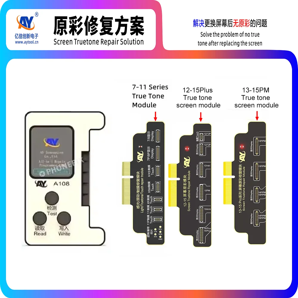 AY A108 True Tone Repair Module A108 BOX Programmer For iPhone 11 12 13 14 15 Pro Max Original Color and Third-party Screen Repa