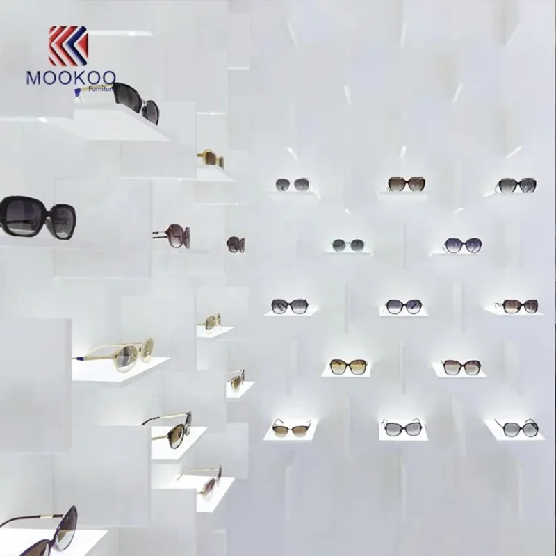 custom.Modern Custom Sunglasses Shop Metal/Glass/Wood Wall Display with LED Lighting Easy Assembly Customizable