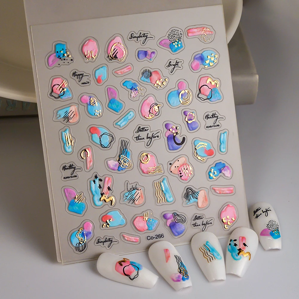 Make Your Own Sticker Sheet 5D Embossed Abstract Pattern Nail Tips Decora Decals Nail Charms Adhesive Sliders CO-266