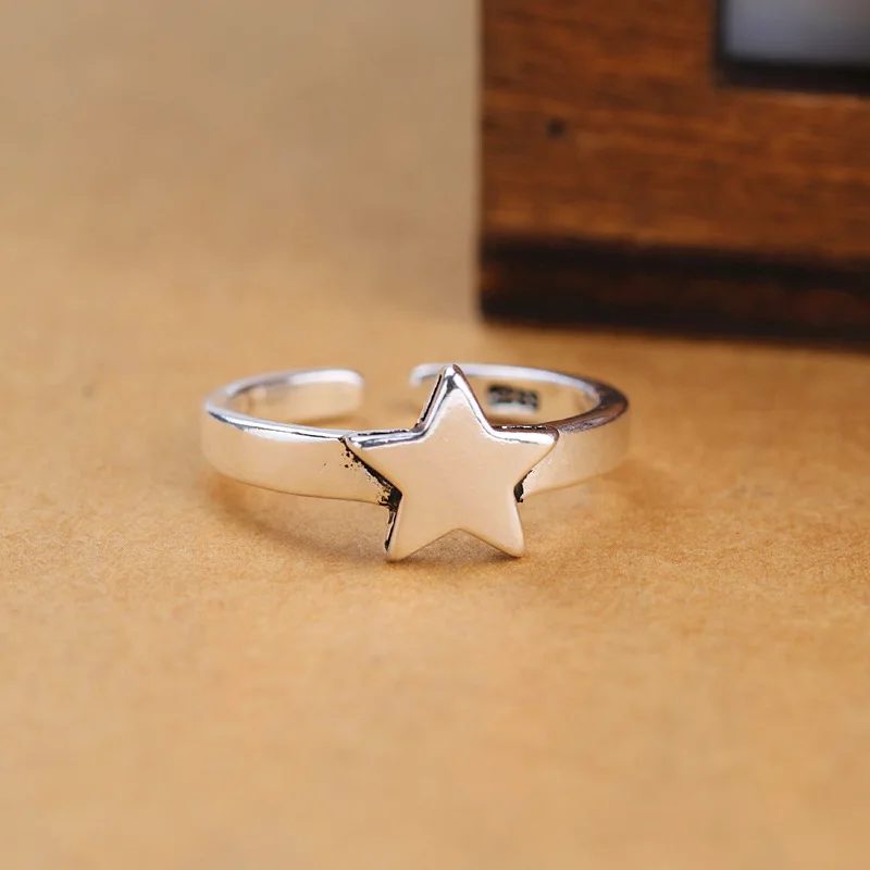 

New in 925 Sterling Silver Star Simple Adjustable Rings For Women Luxury Quality Jewelry Accessories Offers With