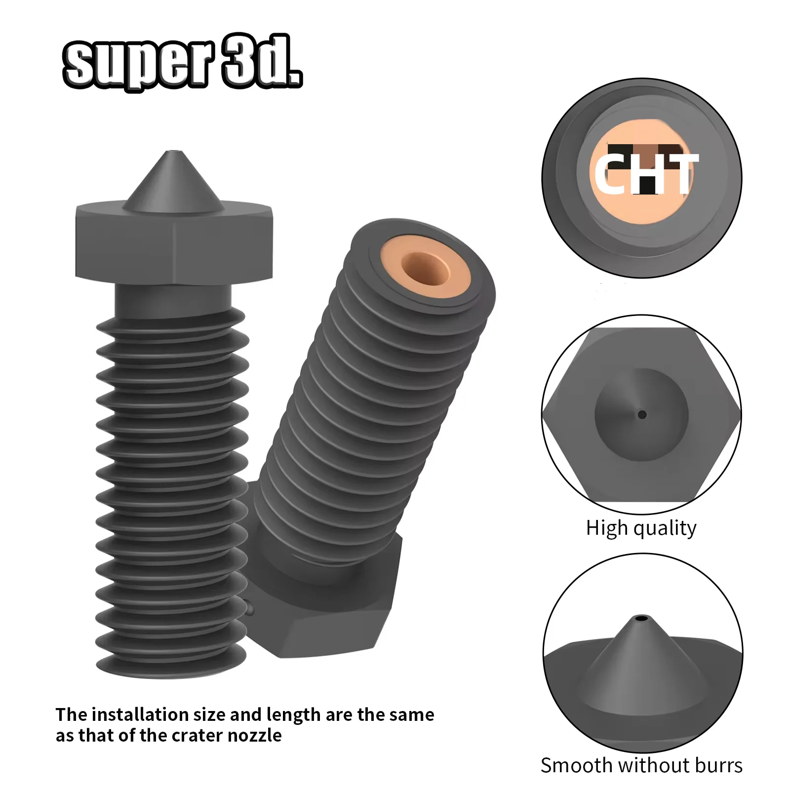 Boquilla de acero endurecido para impresora 3D, boquillas de alto flujo para Ender 3, Artillery Vyper Hotend, 500 °