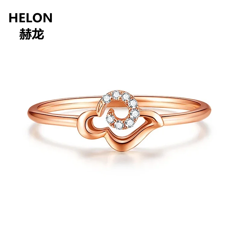 Solid 14k Rose Gold Natural Diamonds Engagement Wedding Ring for Women Party Anniversary Band Auspicious Clouds Trendy Fine