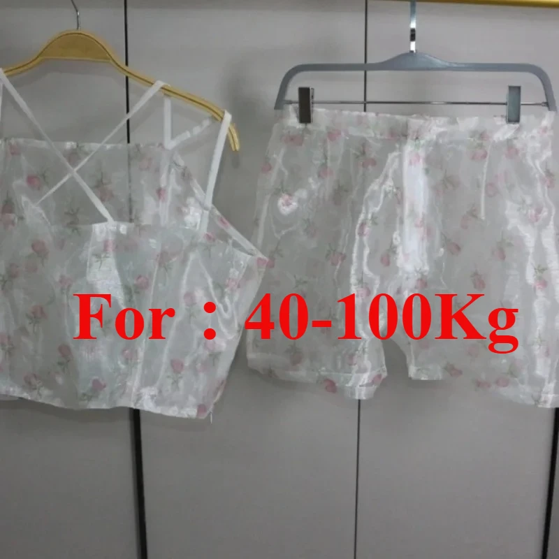 

Сексуальные шорты из прозрачной ткани из органзы с глянцевым принтом, комплект на подтяжках, гладкие шорты на ощупь, верхняя одежда для дома, униформа для пар больших размеров