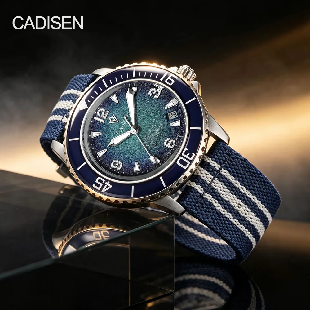 CADISEN Deep Explorer Automatic Mechanical Watch Canvas Strap Fashion Wristwatch MIYOTA 8215 Luminous 10ATM Waterproof Watch Men