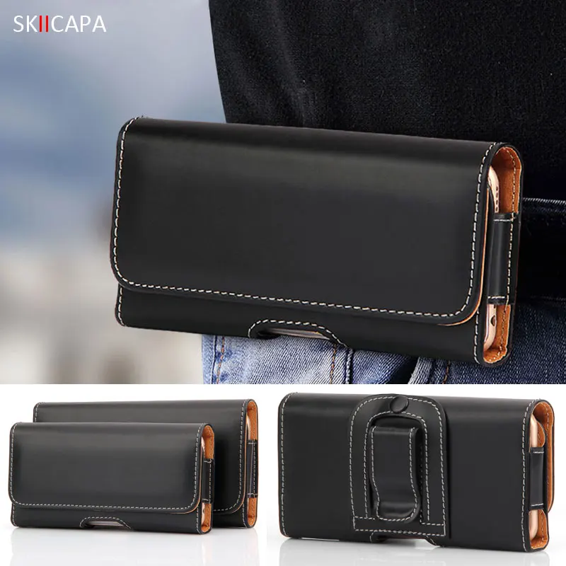 Universal Leather Phone Pouch For Samsung Galaxy S24 Plus Ultra Belt Clip Holster Cover Magnetic Waist Bag For Galaxy A15 A05s