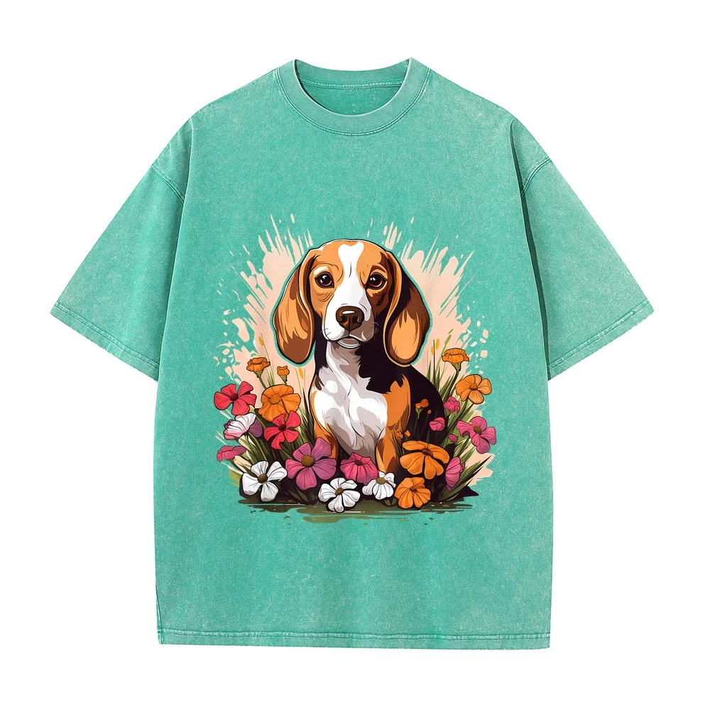 Cute Beagle Spring Flower Garden Beautiful Nature Puppy Dog T-Shirt Y2k Футболка Original Mens T-Shirts Men Summer Vintage