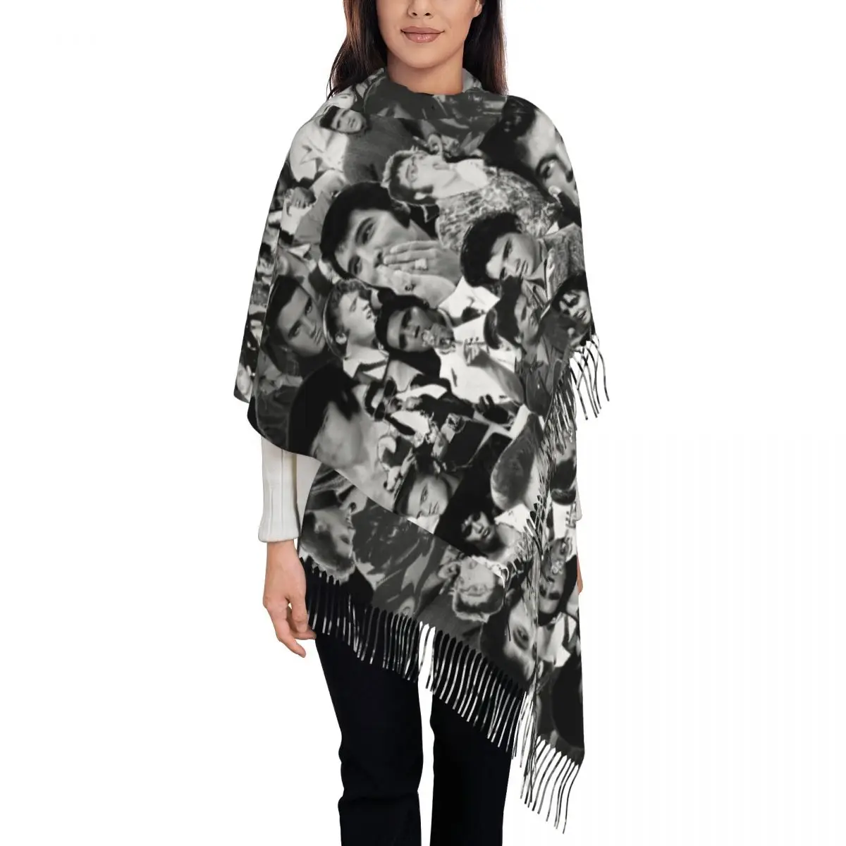 Legends Of E-Elvis P-Presleys Scarf for Women Fall Winter Pashmina Shawl Wrap Misic Long Scarves with Tassel Lightweight