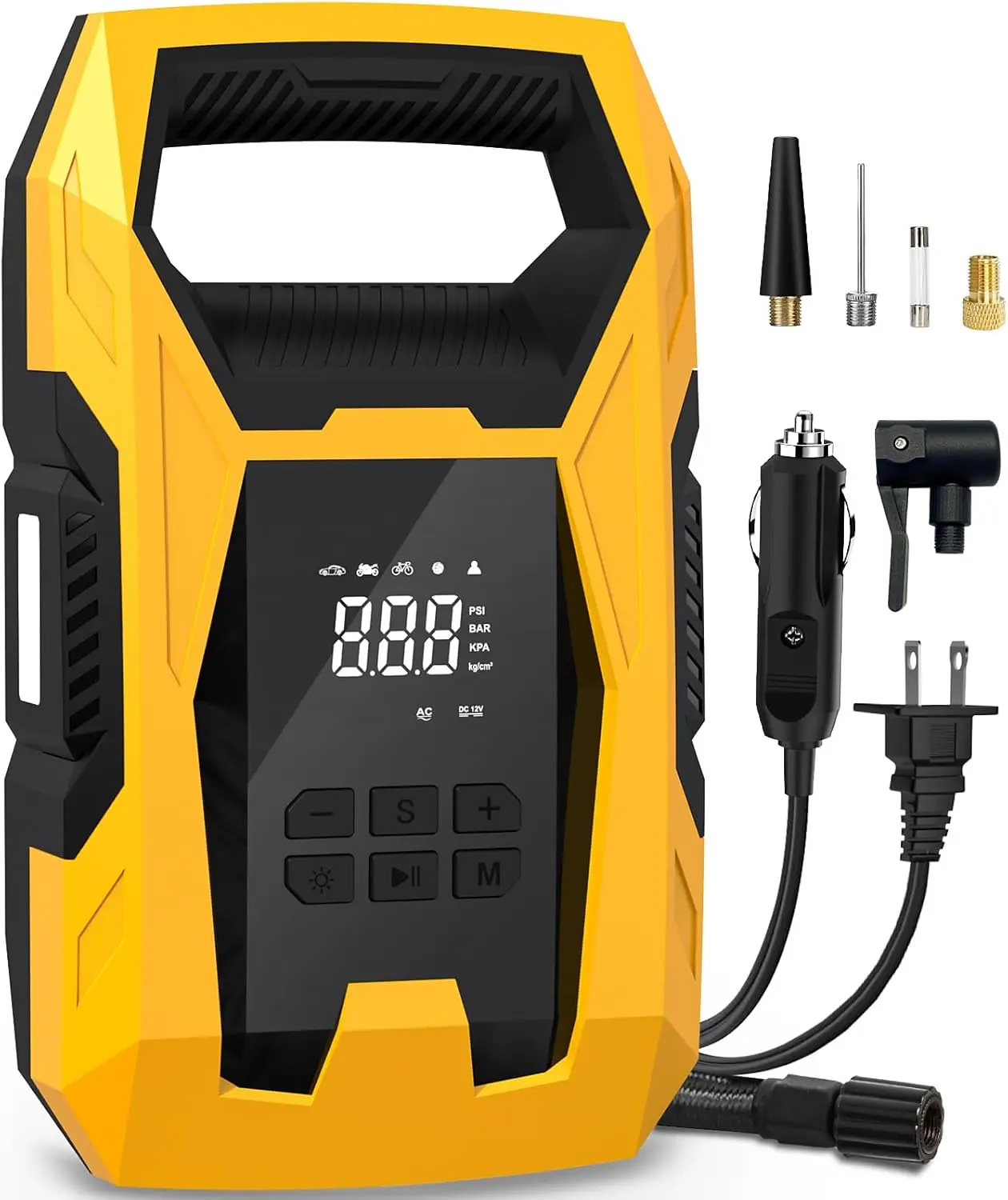 

AC/DC Tire Inflator Portable Air Compressor, Dual Power for Home 110V AC and 12V DC Air Pump with Pressure Gauge, Auto Shutoff