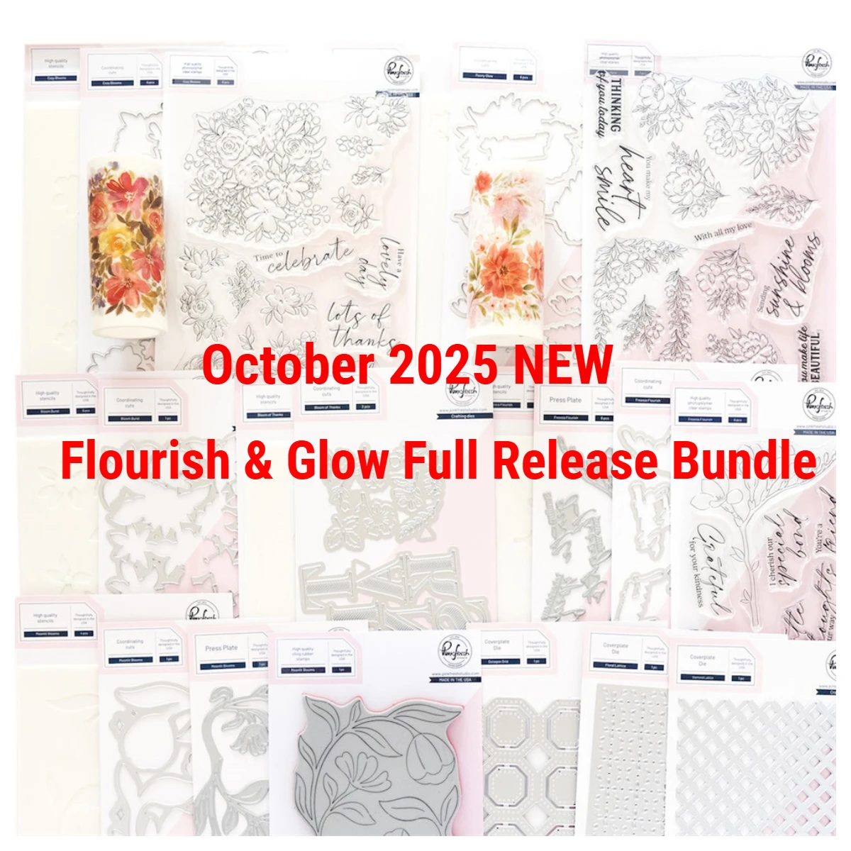 

Blooms Decoration Metal Cutting Dies Clear Stamps Stencil Flourish & Glow Full Release Bundle Washi DIY Scrapbooking Embossing