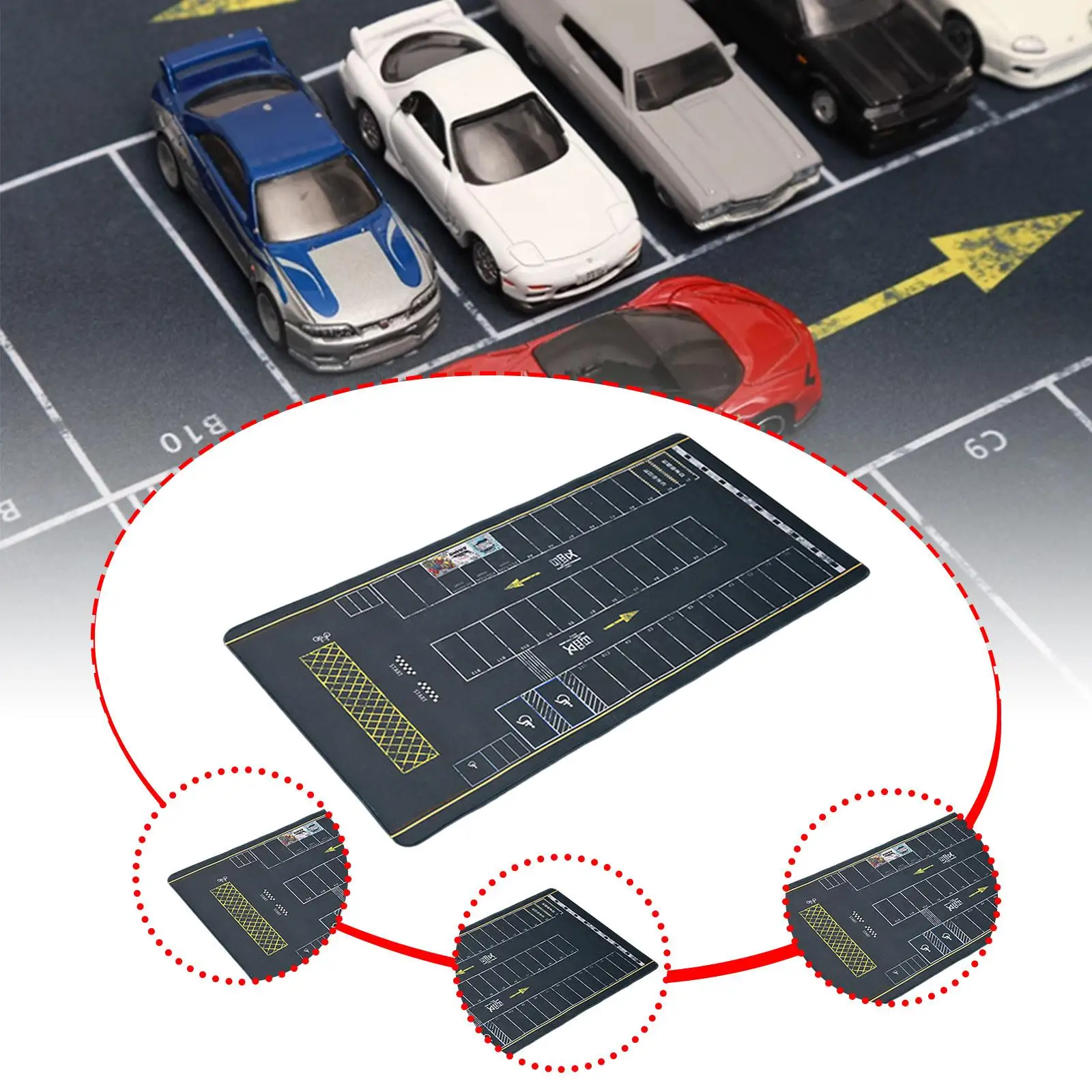 

Mini Model Car Garage Scene Mat Anti Slip Layout Rolled up Photography Background Desktop 1:64 Model Car Display Parking Lot Mat