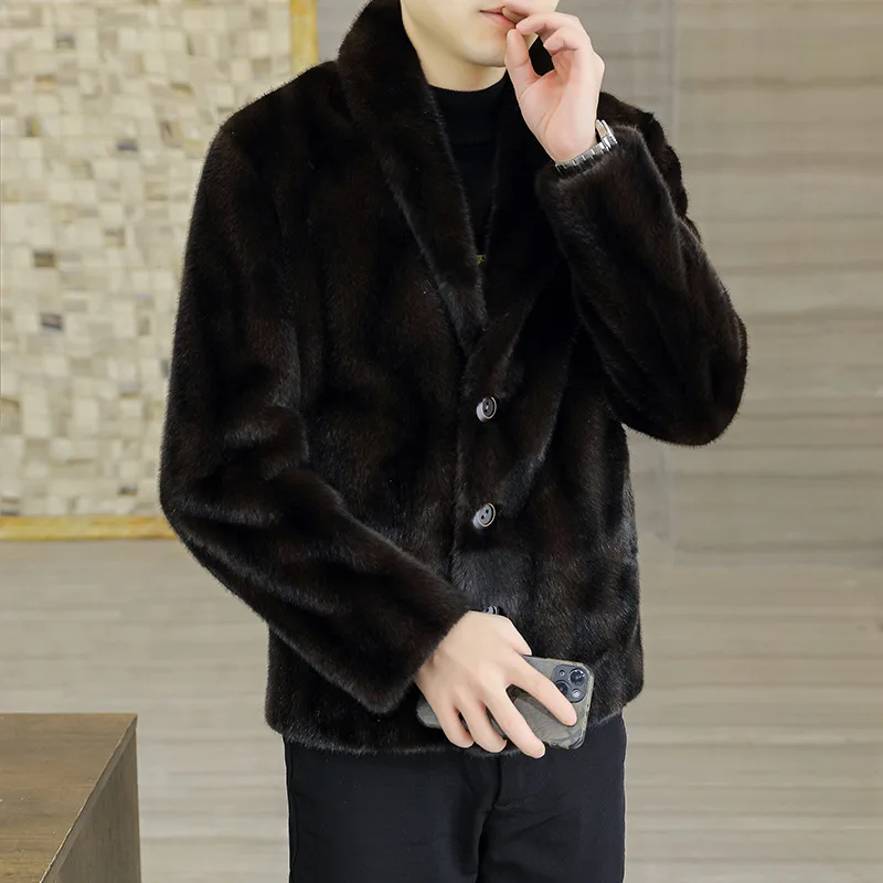 

2025 men's imitation fur winter, wearing a thickened warm fur integrated jacket on both sides