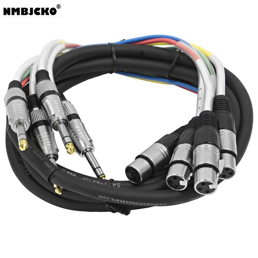 Kabel Ular Betina 4 Saluran 1/4 "TRS Ke XLR-Ular Efek Audio Pro untuk Siaran Langsung, Rekaman, Studio, dan Pertunjukan, Amp