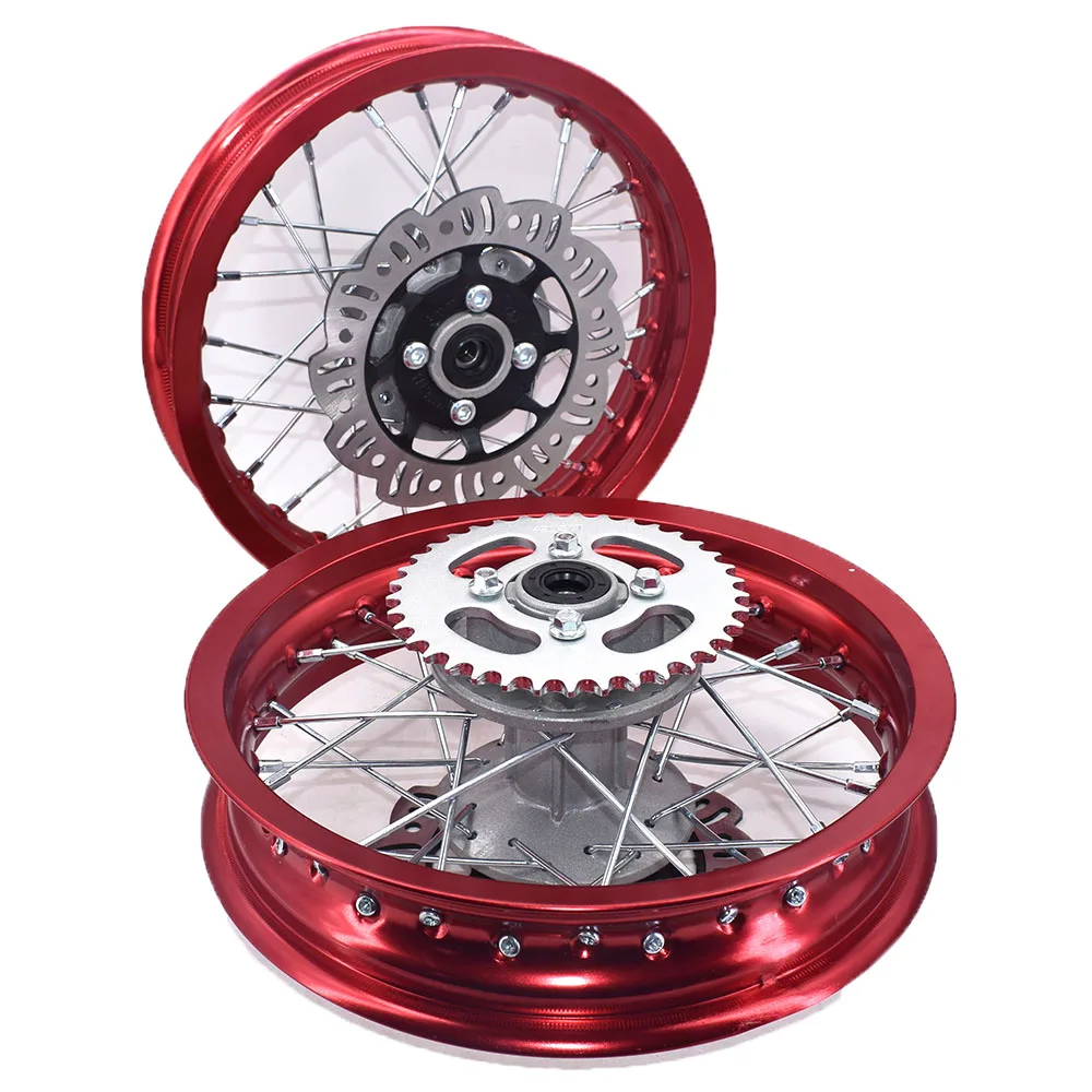 1.85 -12inch Front Rear aluminum A Style Disc Wheel Rims Hub with brake disc Sprocket For CRF50 APOLLO 110 Kayo Dirt Pit Bike