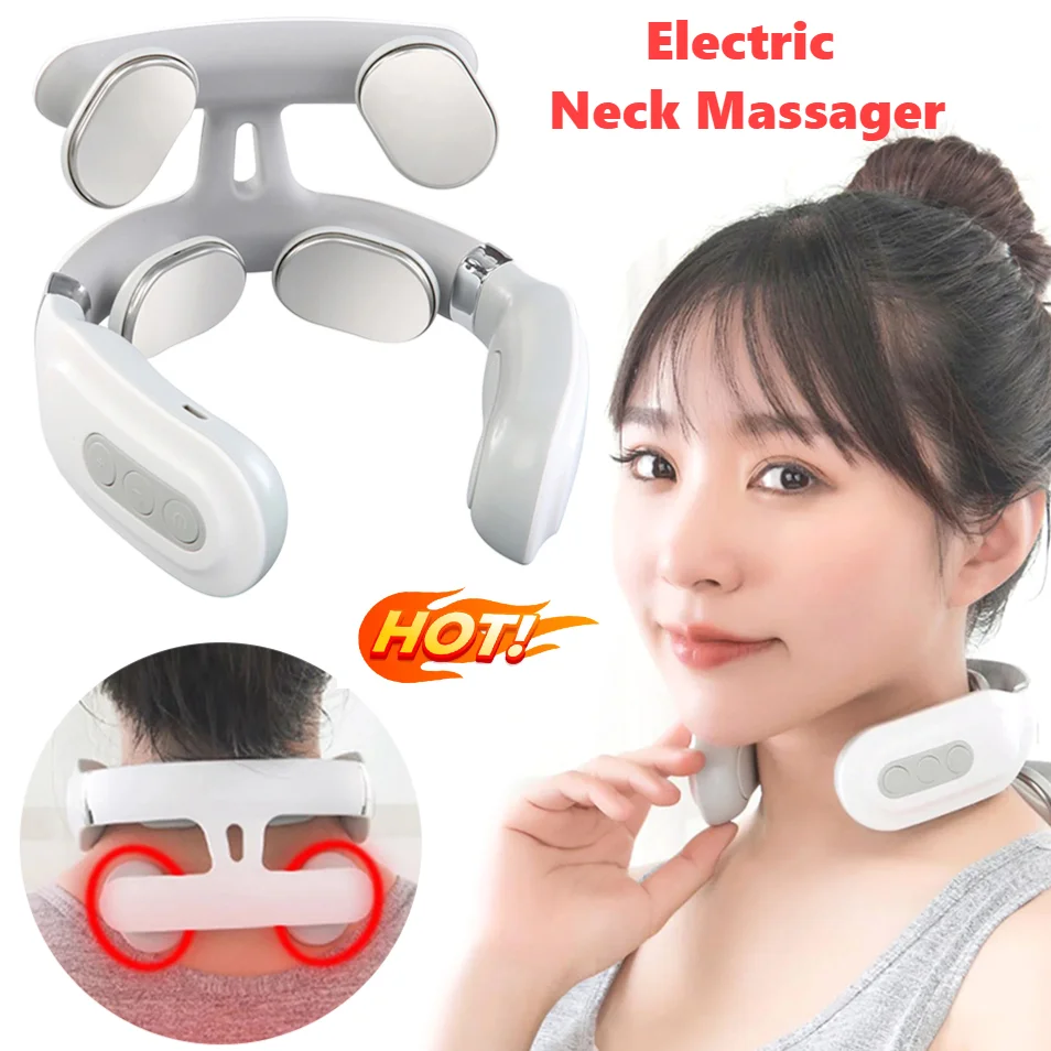 

Новый массажер для шеи, 4-головная машина для массажа шеи, нагревательная машина, USB перезаряжаемая легкая вибрация, горячий компресс, импульсная машина для шейного отдела позвоночника