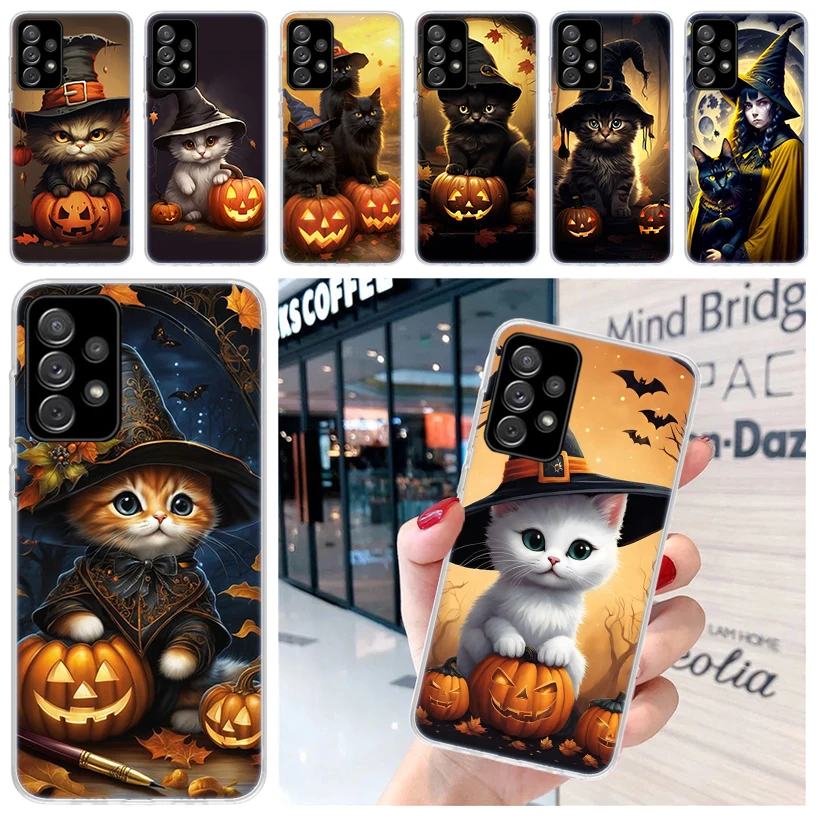 Black Kitten Halloween Pumpkin custodia morbida per Samsung Galaxy A51 A50S A41 A31 A21S A11 A71 A70 A40 A30S A20E A10 A6 A7 A8 +