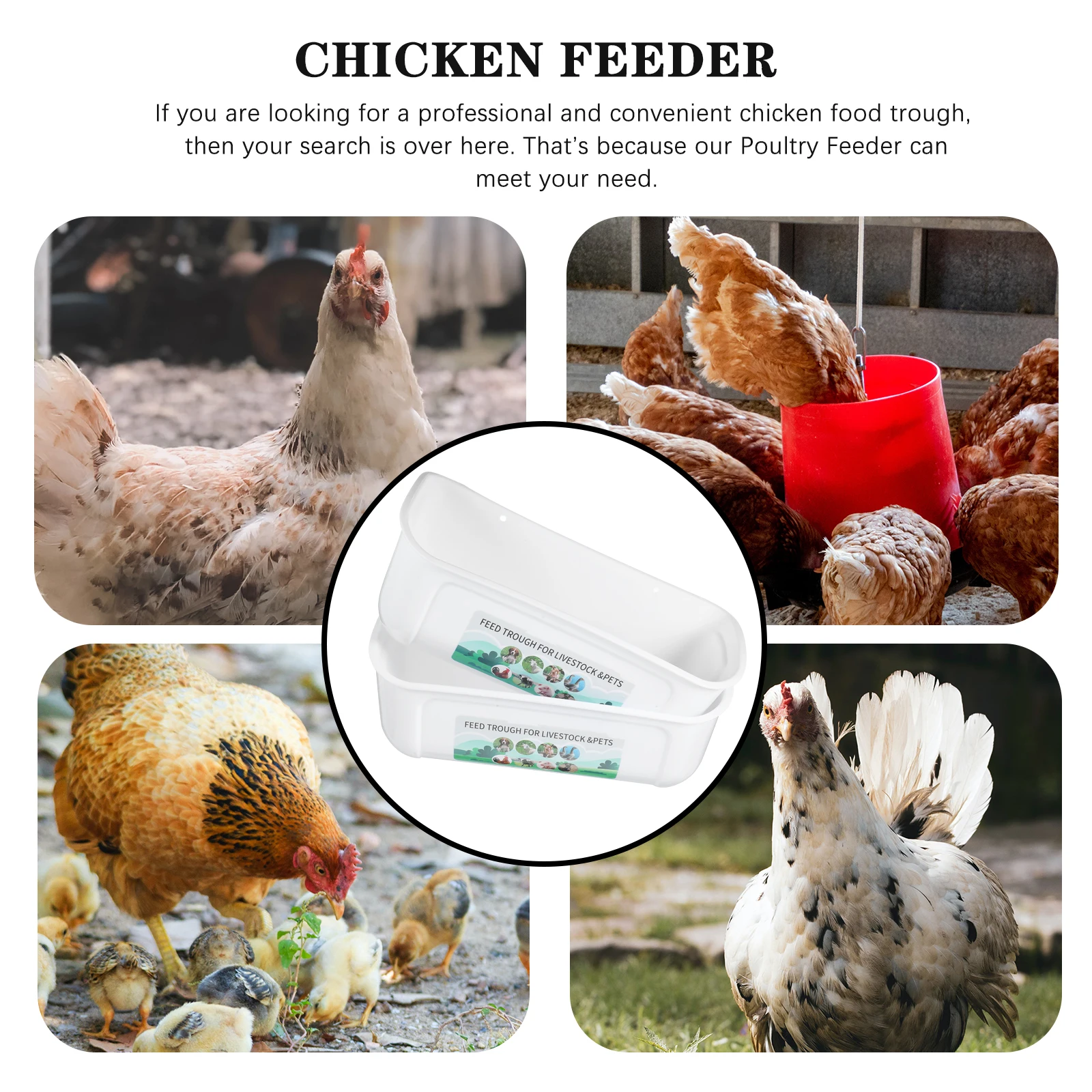 

2pcs Poultry Feeder Heavy Duty Livestock Feeding Manger Large Capacity Anti-Drop Food Trough For Chickens Goats Horses Durable