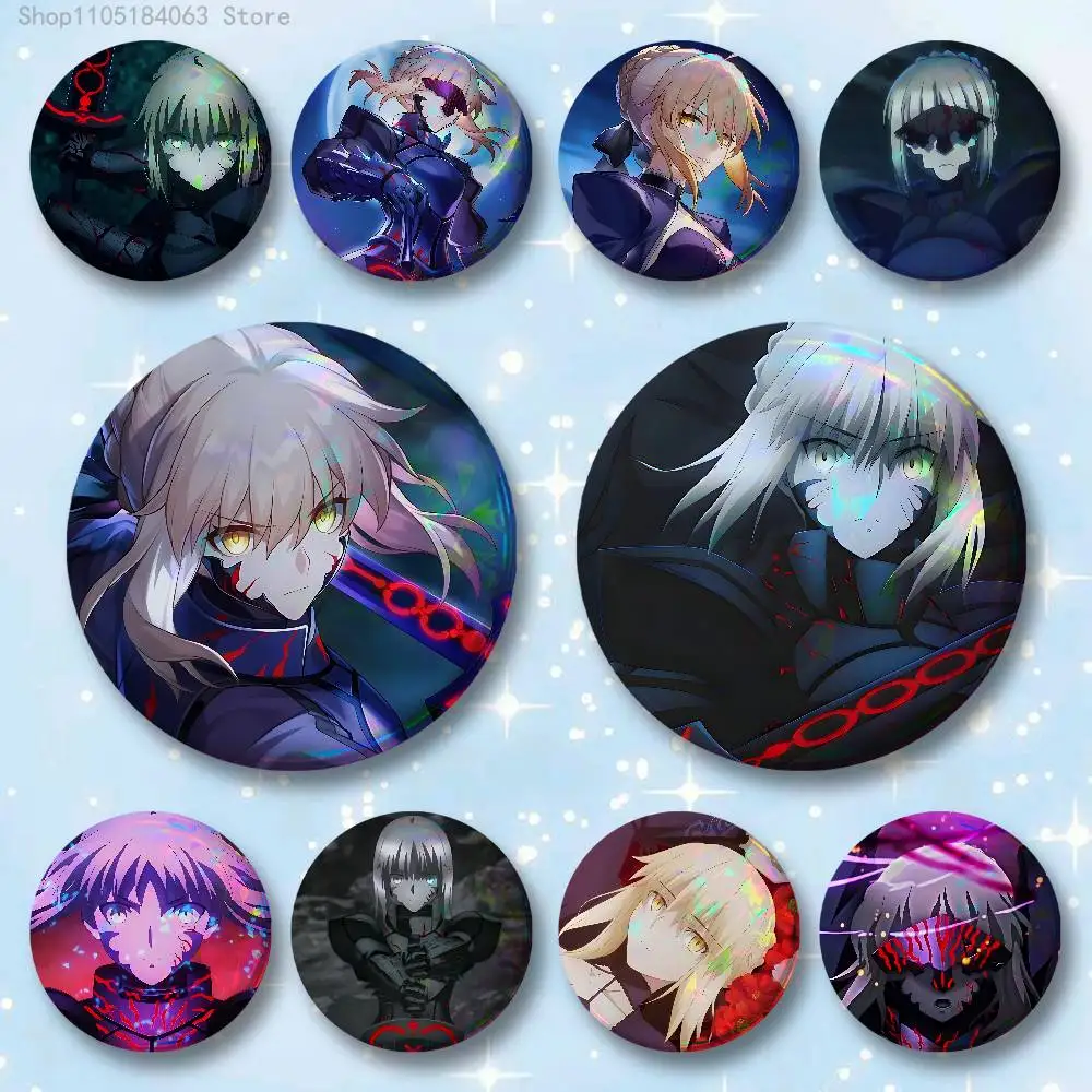 S-Saber F-Fate S-Stay N-Night 58mm 44mm HD Print Brooch Badges Pretty Derby Round Display Brooches Lapel Pins
