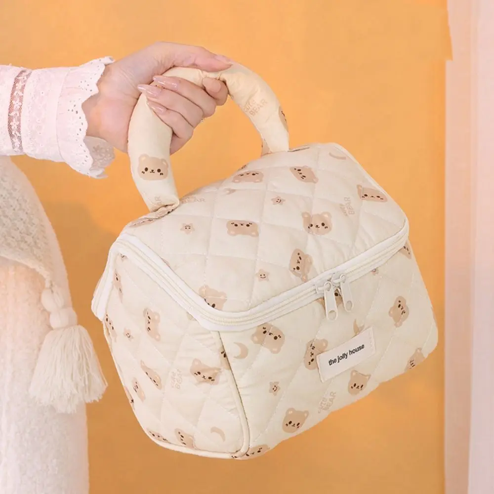 Borsa per cosmetici coreana per cartoni animati Borsa per cosmetici con farfalla e ciliegia Borsa per riporre la custodia con cerniera Orso Coniglio Custodia per pennelli per trucco Lavaggio viso