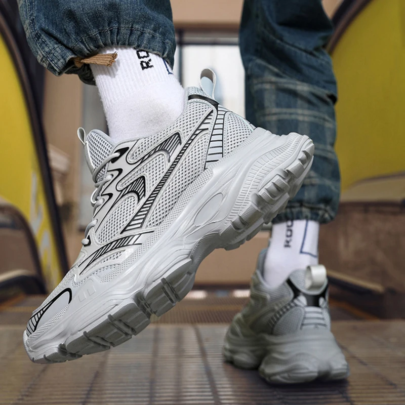 Men's Thick Sole Heightening Mesh Breathable Shoes Sports Running Casual Comfortable Running Shoes Lightweight Anti-Slip 37-44
