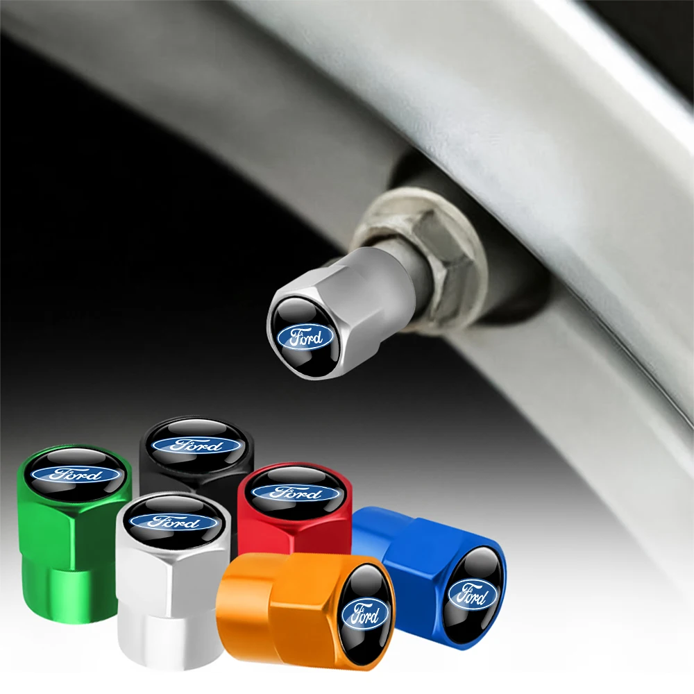 Capuchons de valve de pneu de voiture en métal, 4 pièces, accessoires automobiles pour Ford Focus Kuga Mustang Ranger Fiesta Mondeo Shelby Edge ST
