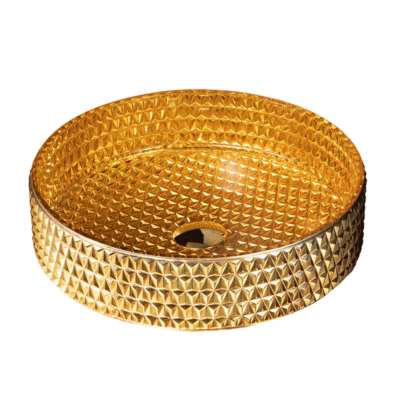 

Bowiya bathroom manufacturers wholesale electroplating die-casting art glass wash basin bathroom cylindrical crystal table basin