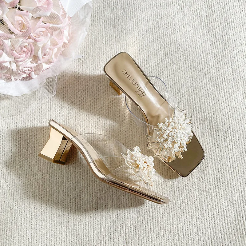 

New Womens Shoes Exquisite Imitation Pearl High Heeled Sandals for Woman Sexy Model Casual Shoes Designer Shoes Zapatos De Mujer