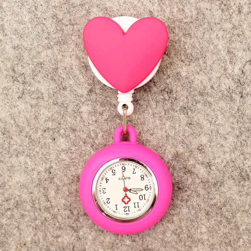 Creative Colorful Heart Style Pocket Watch Retractable And With Clip For Men And Women