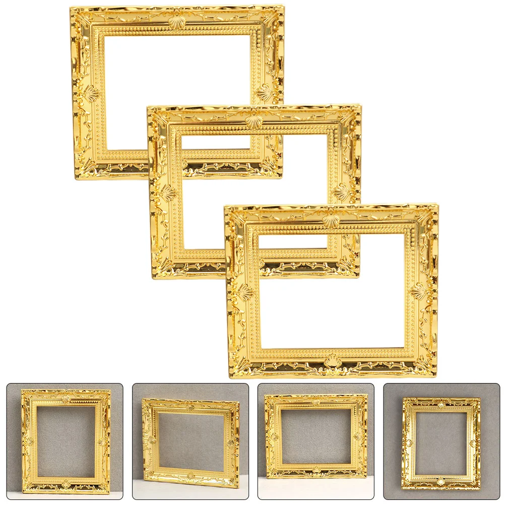 

3 Pcs Kids Crafts Dollhouse Frame Miniature Photo Things Bulk Garden Miniatures Decor Frames Golden Picture Child