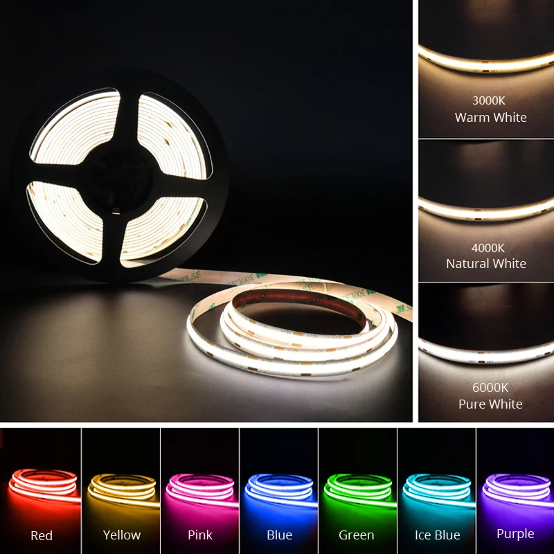 5M/10M/15M/20M/30M COB LED Strip Light with Power Ra90  Newest Design Linear Lighting 12V 9W 320led/M Safety Energy Save