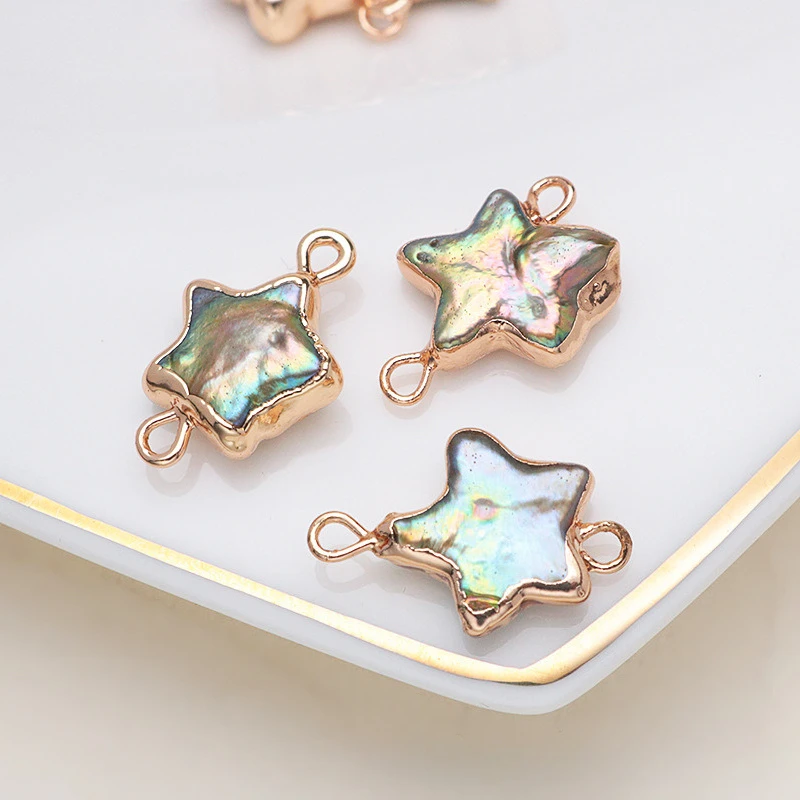 

Подвеска из натурального пресноводного жемчуга, соединитель в форме звезды, барокко, золотой край, ожерелье «сделай сам», браслет, серьги, ювелирные изделия 12-13 мм, 1 шт.