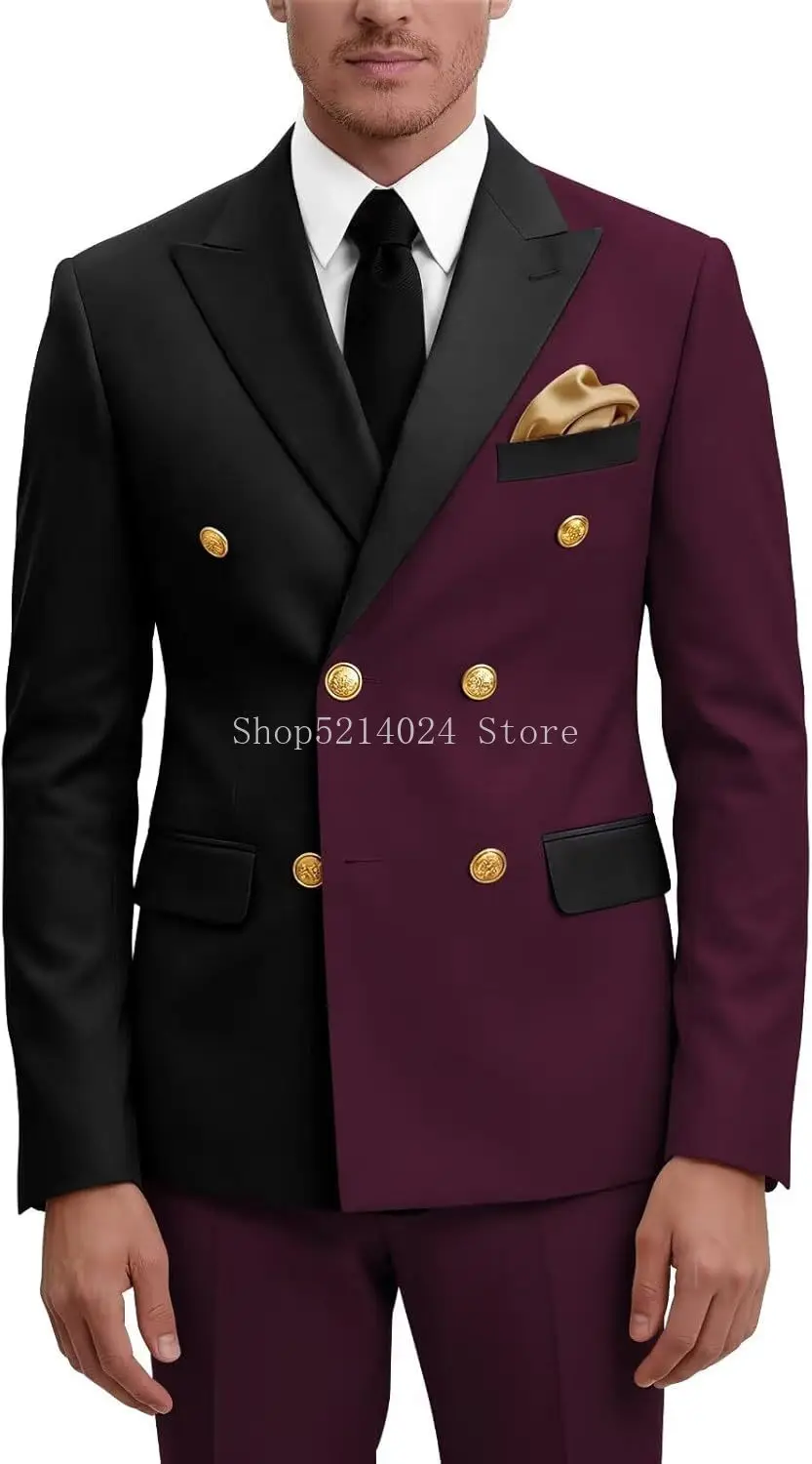 

Мужской двубортный костюм Slim Fit для свадьбы, выпускного вечера, с золотыми пуговицами, пиджак и брюки